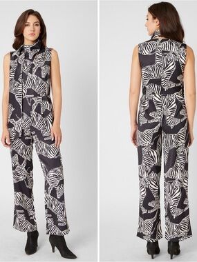 Sleeveless Zebra Print Jumpsuit - Black & White
By Adrienne Landau Zebra
